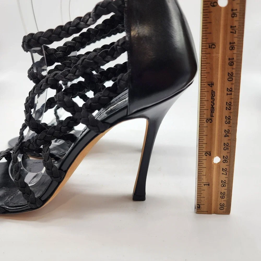 Manolo Blahnik Braided Gladiator Sandal Heels in Black Cotton Women's 39 Strappy